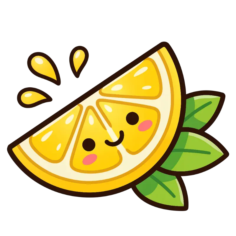 Kawaii Smiling Lemon Slice with Juice Drops
