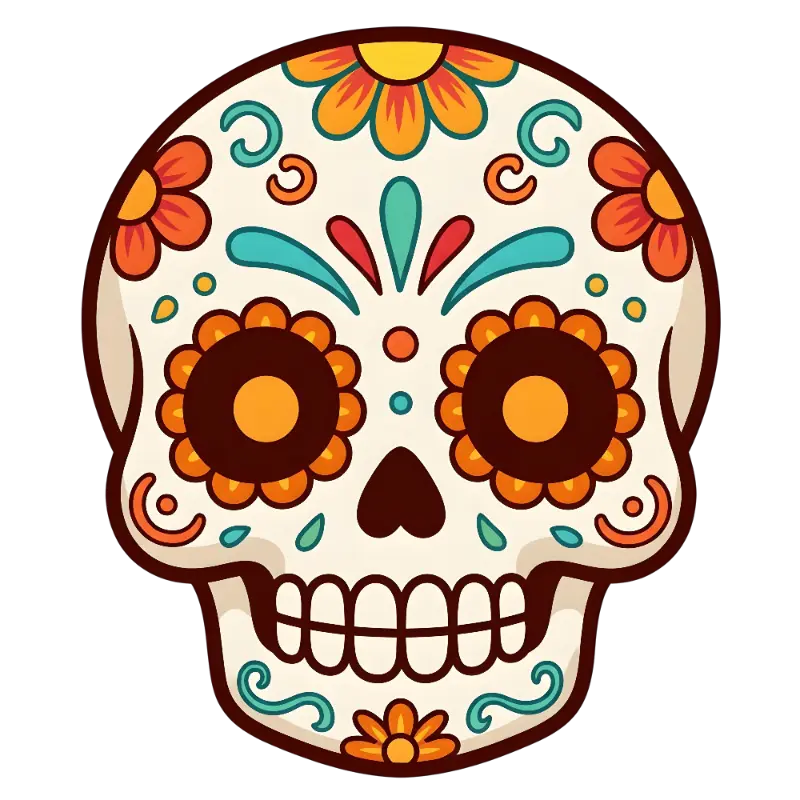 Folk Art Symmetrical Floral Sugar Skull with Bold Outlines