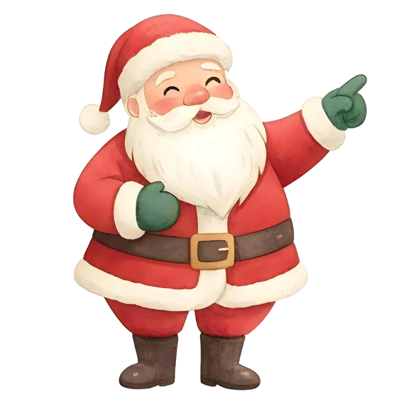 Watercolor Santa Claus Pointing Christmas Illustration