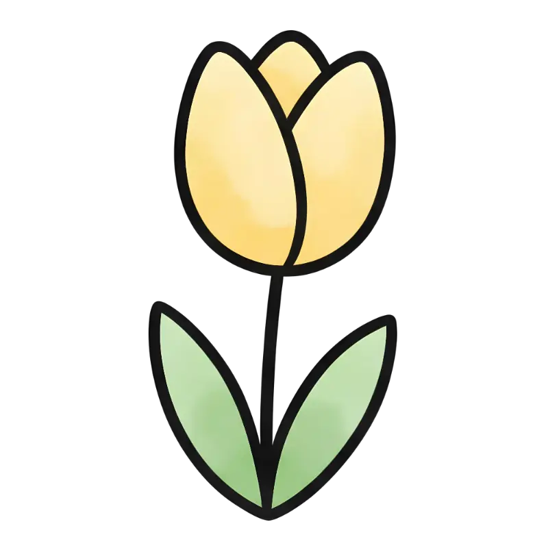 Playful Cartoon Tulip Illustration with Thick Outlines and Gentle Gradient Fills