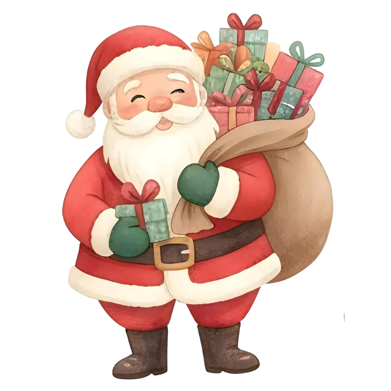 Watercolor Santa Claus with gifts Christmas Illustration