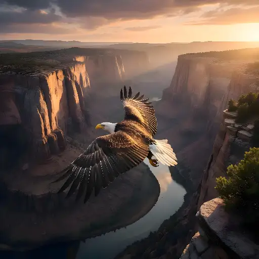 Photorealistic Bald Eagle Canyon Flight Wall Art