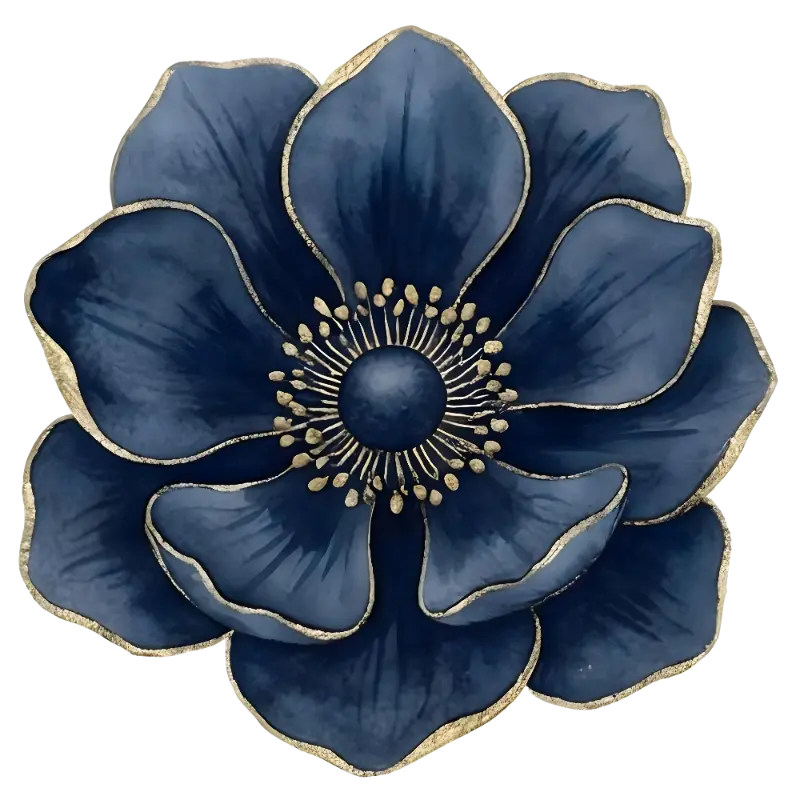 Elegant Dark Blue Floral Illustration with Gold Outlines