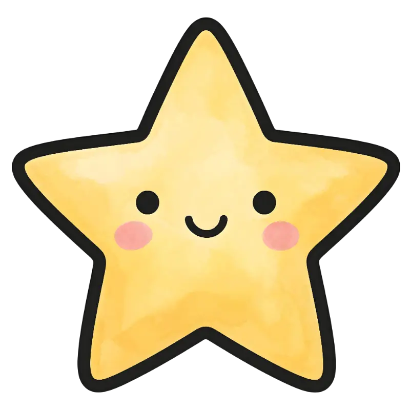 Cute Smiling Star with Watercolor Texture and Blush