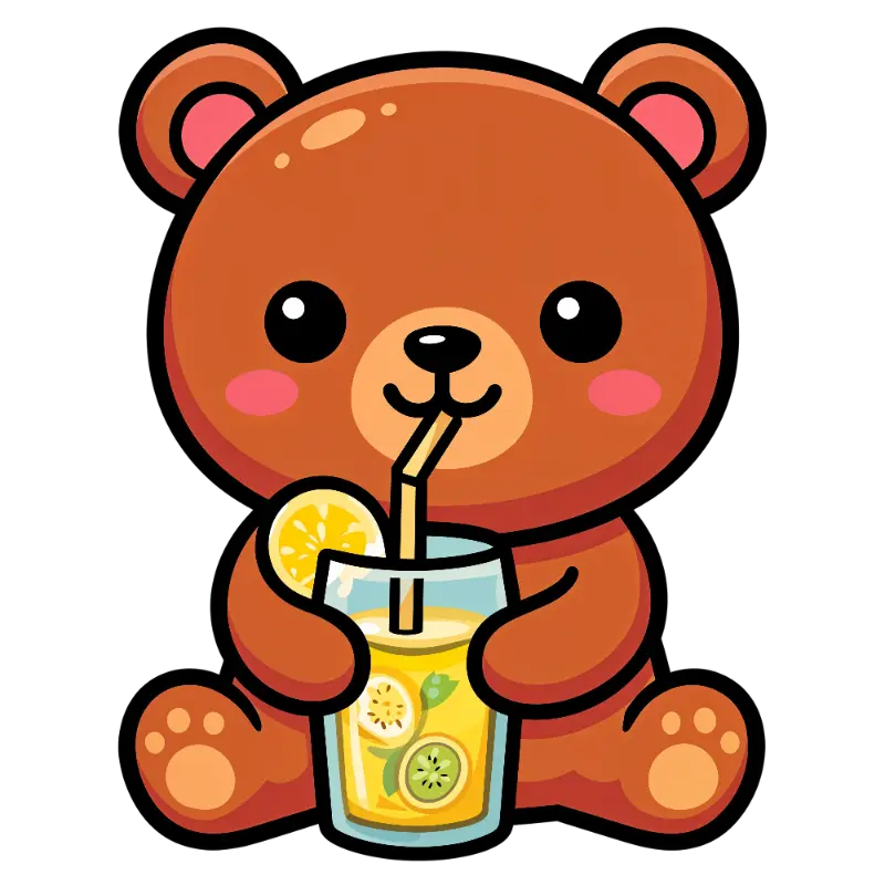 Cute Kawaii Bear Drinking Fruity Lemonade Illustration