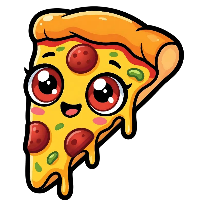 Kawaii Adorable Pizza Character with Shiny Red Eyes