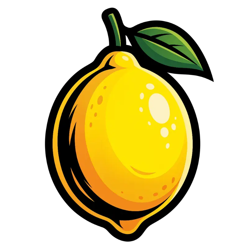 Playful Lemon Illustration with Bold Outline and Bright Highlights
