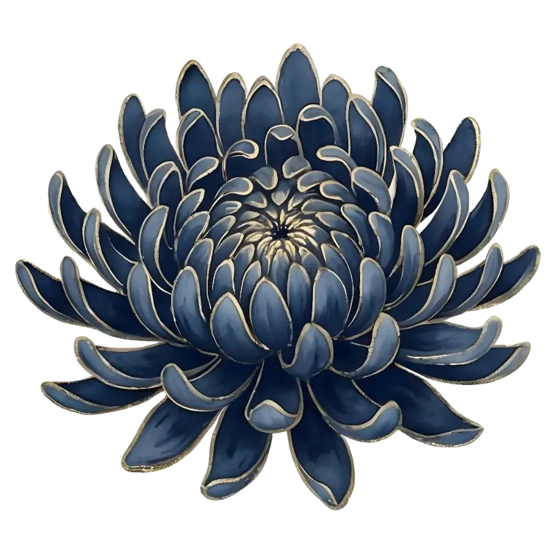 Watercolor Navy Gold Outlined Chrysanthemum