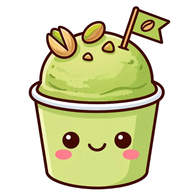 Kawaii Pistachio Drink Character with Coffee Bean Flag