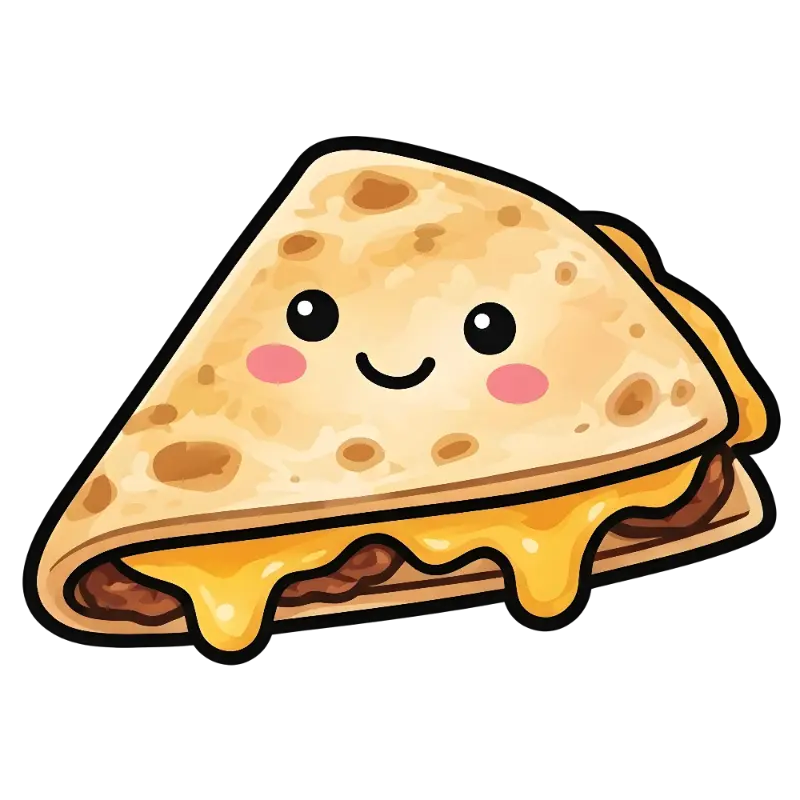 Smiling Kawaii Quesadilla Character with Pink Blush Cheeks
