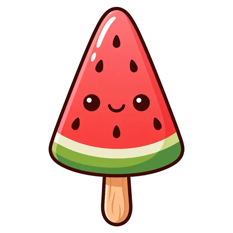 Cheerful Kawaii Watermelon Popsicle with Thick Outlines