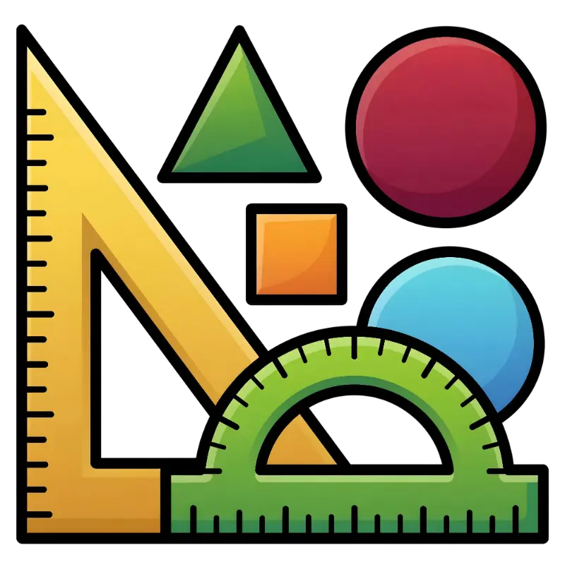 Colorful Geometric Shapes and Drafting Tools Illustration