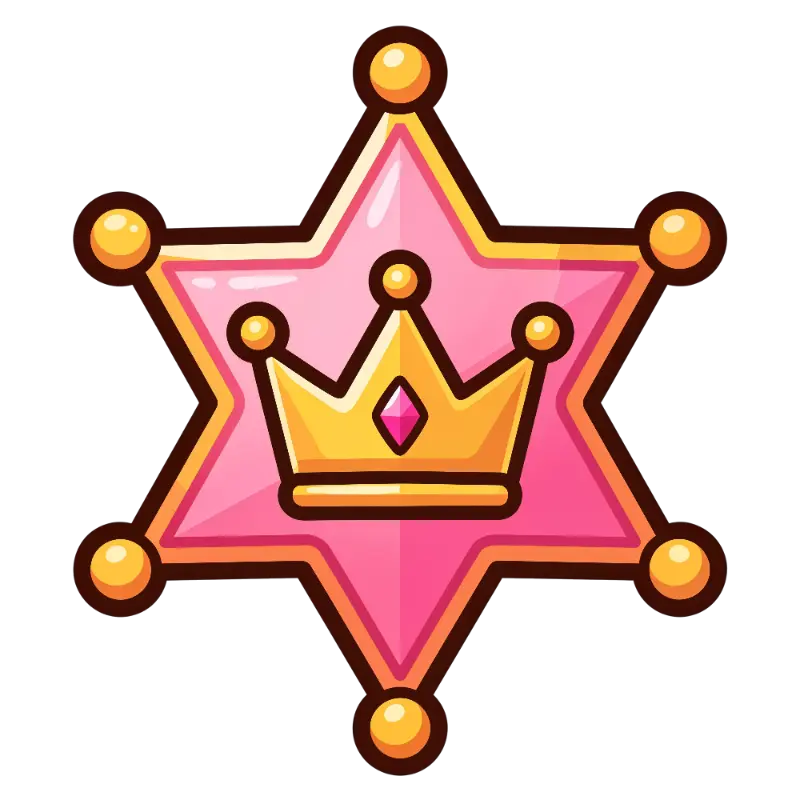 Kawaii Pink Star Badge with Gold Crown and Diamond