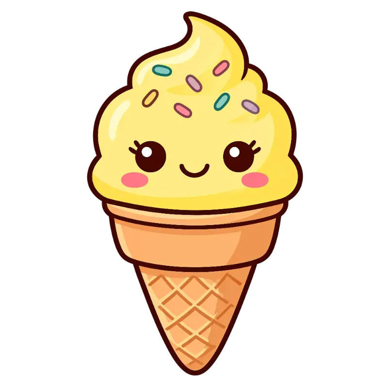 Kawaii Smiling Ice Cream Cone Character with Sprinkles
