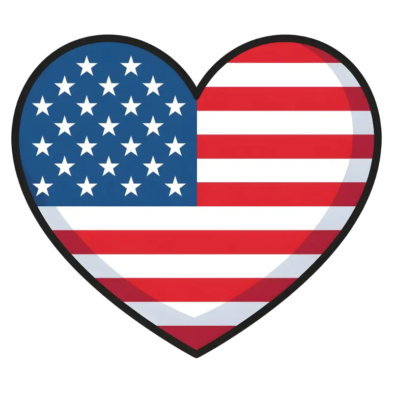 Flat Design American Flag Heart with Subtle Shading