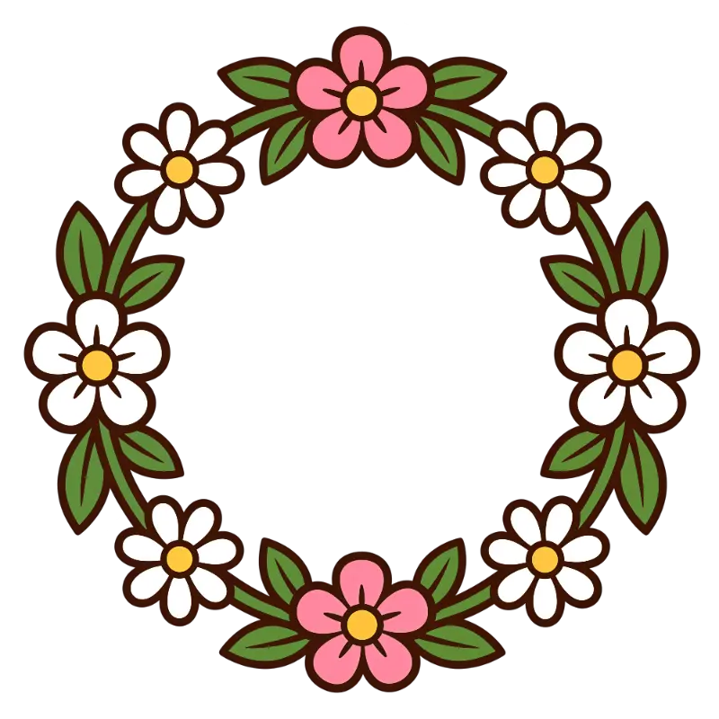 Cute Illustration Floral Wreath with Alternating Pink and White Flowers