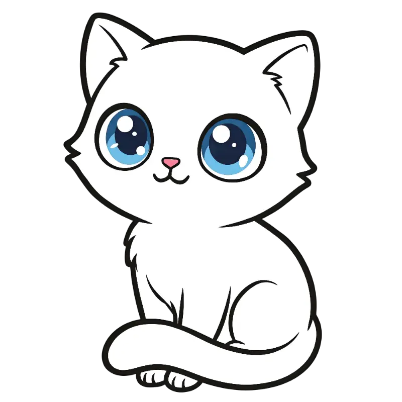 Kawaii White Cat Character Kiss Cut Sticker