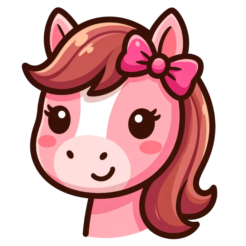 Kawaii Pink Horse Head with Blush Cheeks and Pink Bow