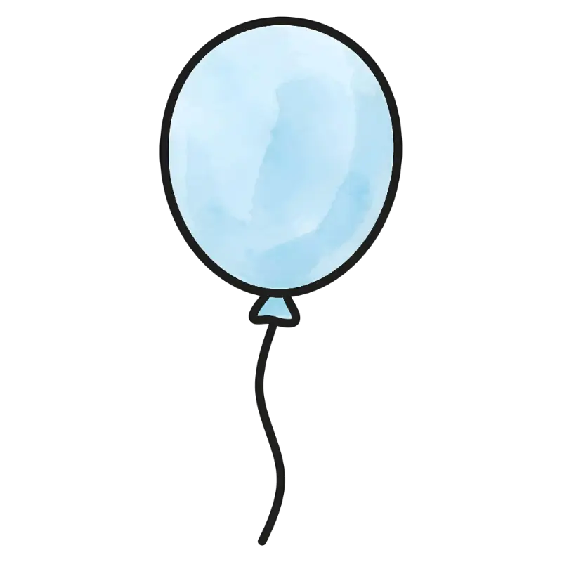 Watercolor Light Blue Oval Balloon with Wavy String