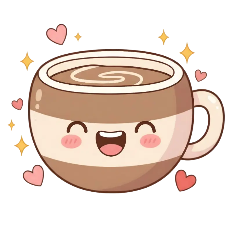 Kawaii Cartoon Cute Coffee Cup with a Face Illustration for Coffee Lovers