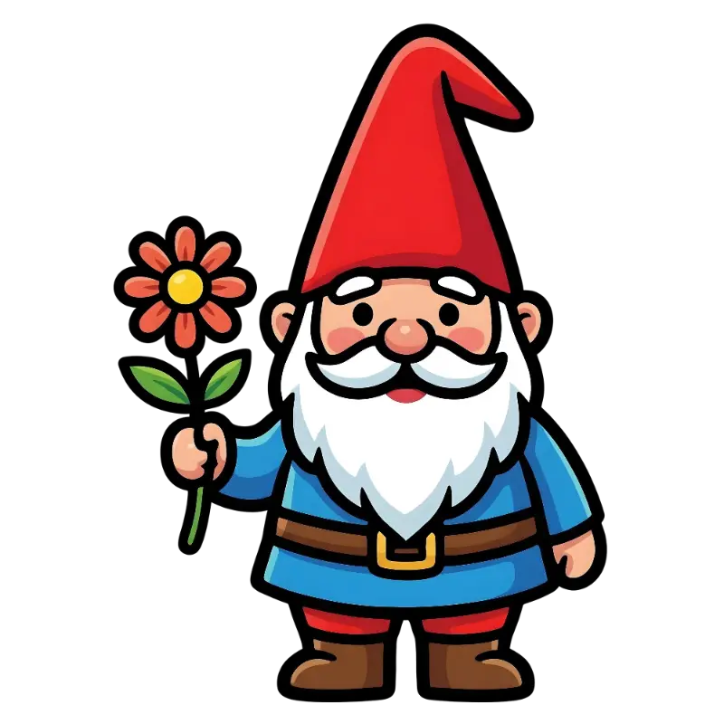 Friendly Gnome Illustration Kiss Cut Sticker - Cute Cartoon Design