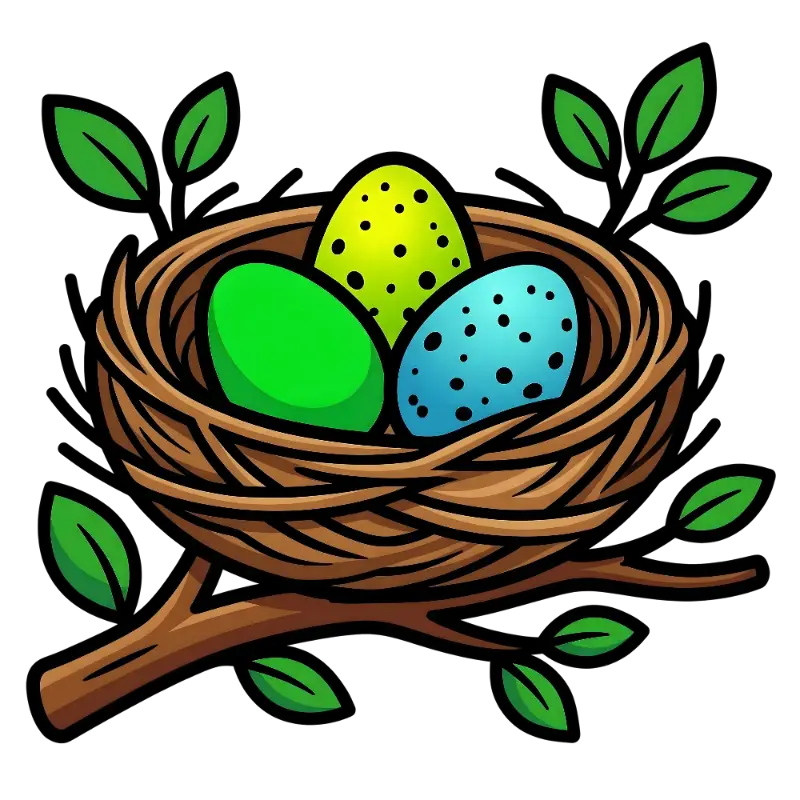Playful Cartoon Bird Nest with Colorful Eggs Kiss Cut Sticker