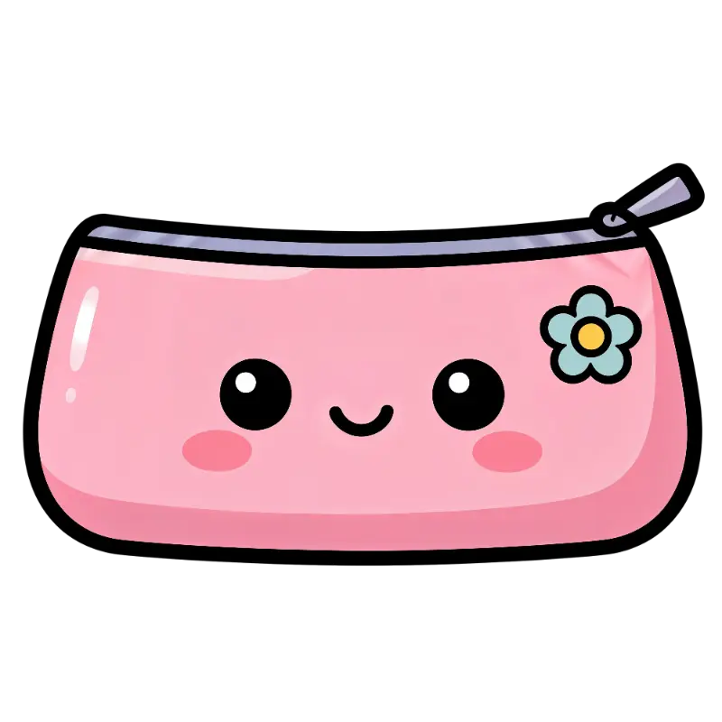 Smiling Kawaii Pencil Case with Blush Cheeks and Flower