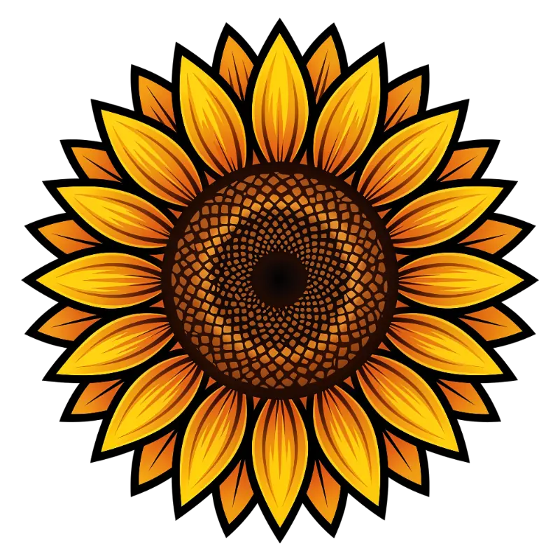 Vector Sunflower with Concentric Seed Pattern and Gradient Petals