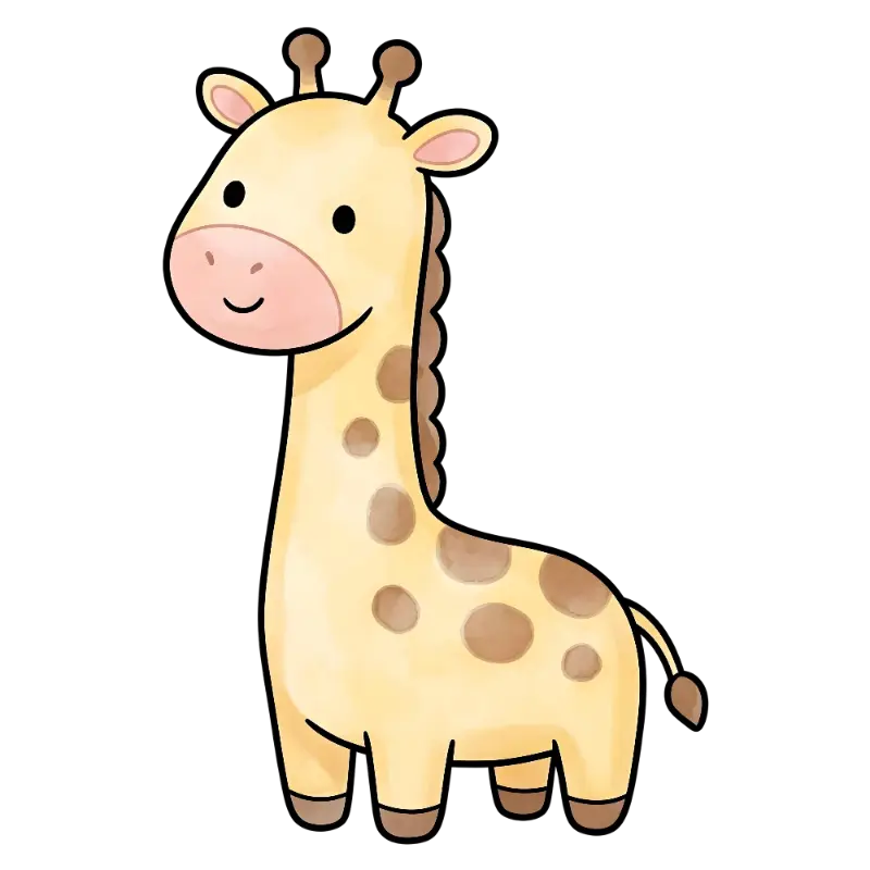 Friendly Watercolor Giraffe Illustration with Simple Facial Features