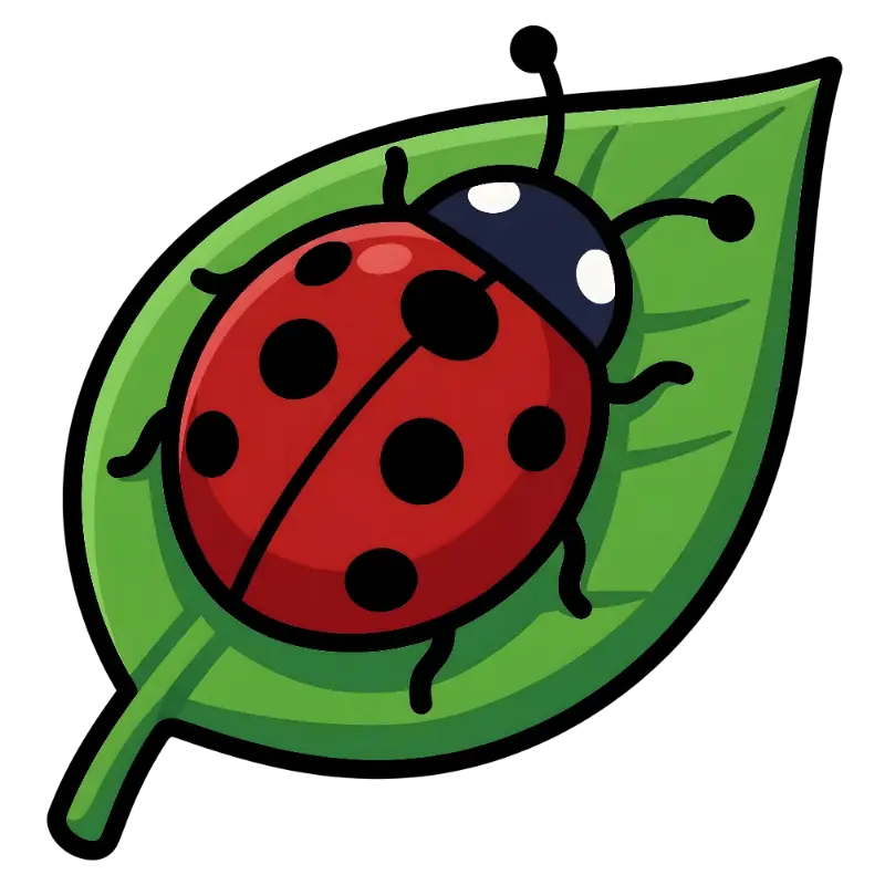 Cute Cheerful Cartoon Ladybug on Green Leaf Kiss Cut Sticker