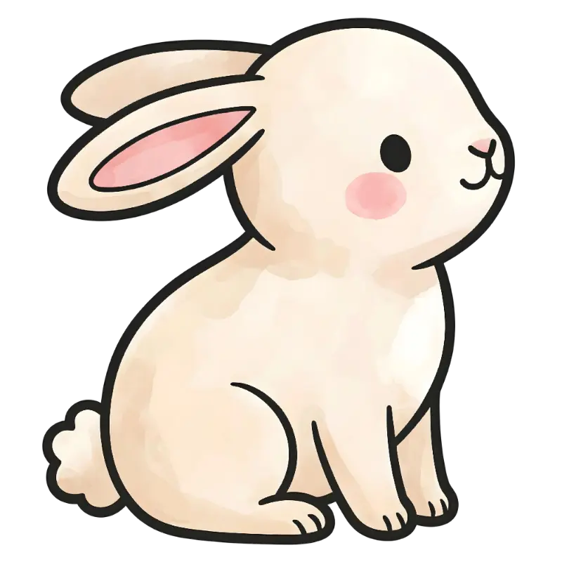 Cute Line Art Rabbit Character with Soft Watercolor Texture