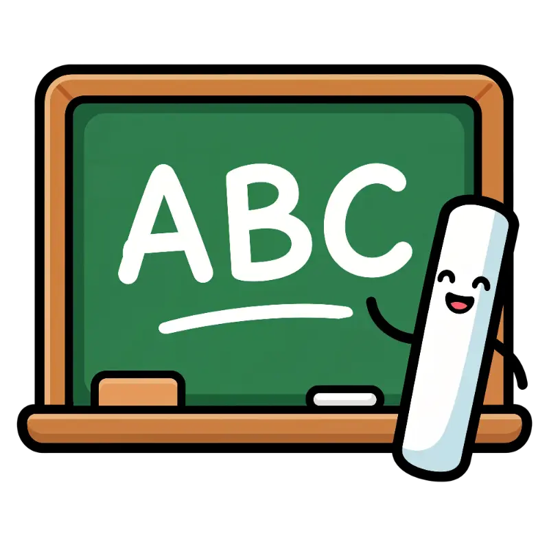 Kawaii ABC Chalkboard with Smiling Chalk Character