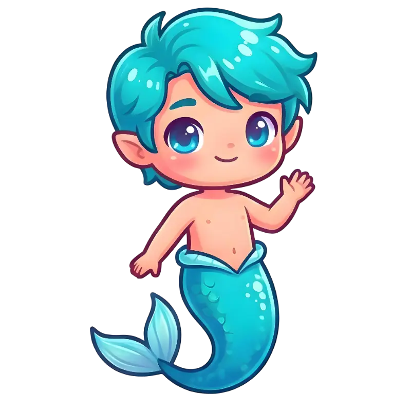 Adorable Chibi Merman Fantasy Character with Glowing Eyes
