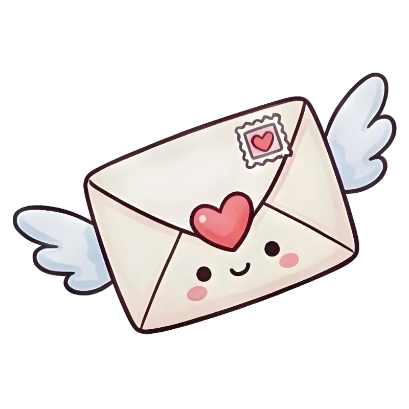 Kawaii Flying Envelope Heart Face Sticker for Valentine's Day