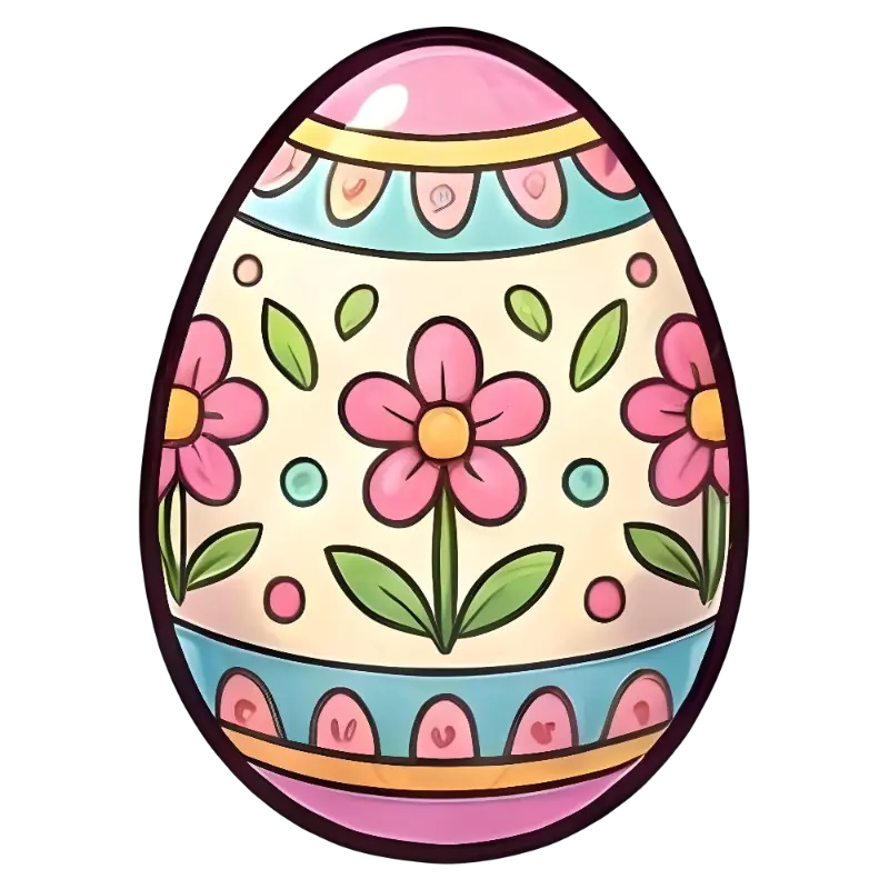 Cute Line Art Decorated Easter Egg with Floral Bands