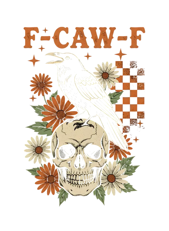 Vintage Grunge Skull Bird Floral Design with Distressed F-CAW-F Text