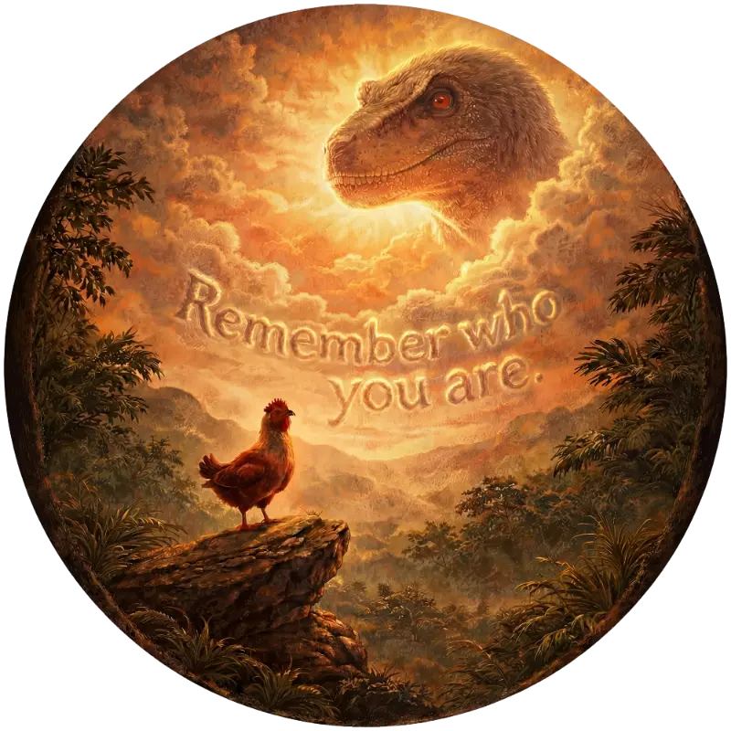 Epic Chicken Dinosaur Painting 'Remember Who You Are' Art Print