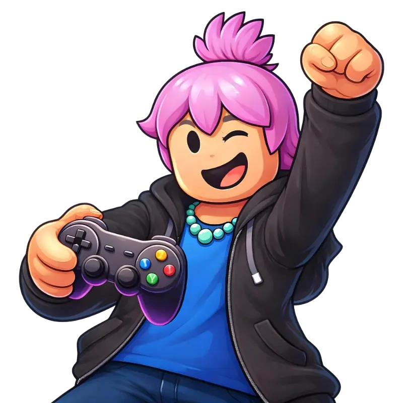 Cartoon Gamer Character with Pink Hair & Controller, Excited Youthful