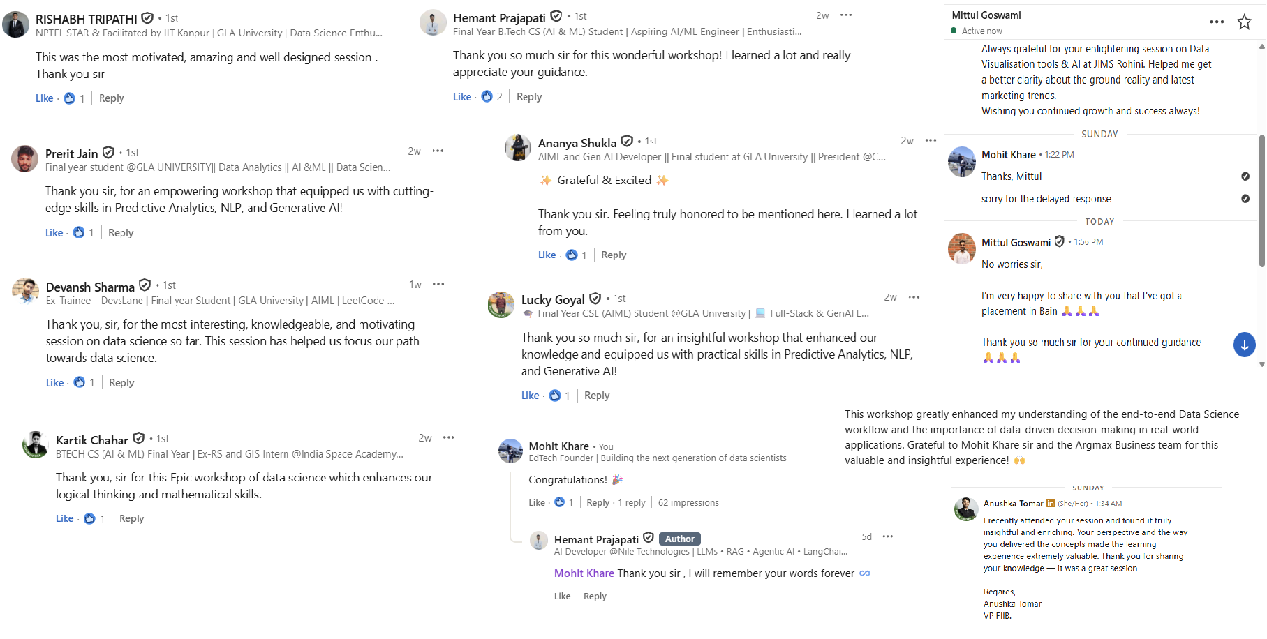 Positive feedback from students