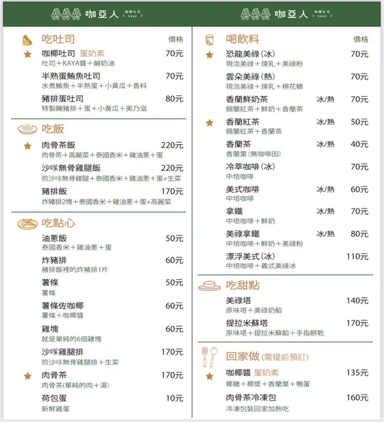 咖亞人 咖椰吐司 最新菜單照片