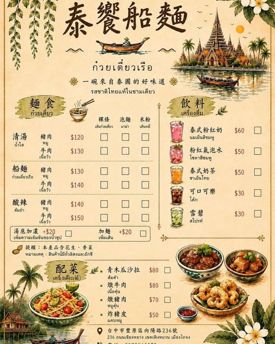 泰饗船麵 最新菜單照片