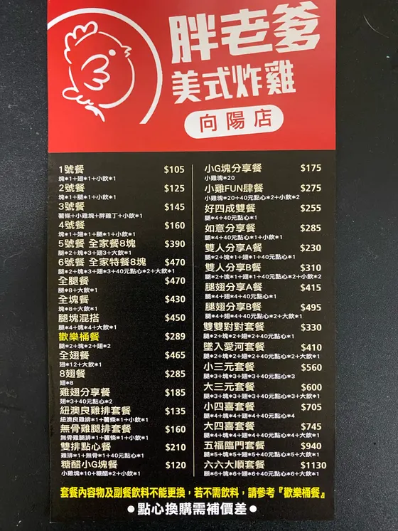 胖老爹美式炸雞 豐原向陽店 最新菜單照片第 1 頁