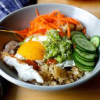 Rice Bowl Egg Lettuce,cucumber and sautee carrot