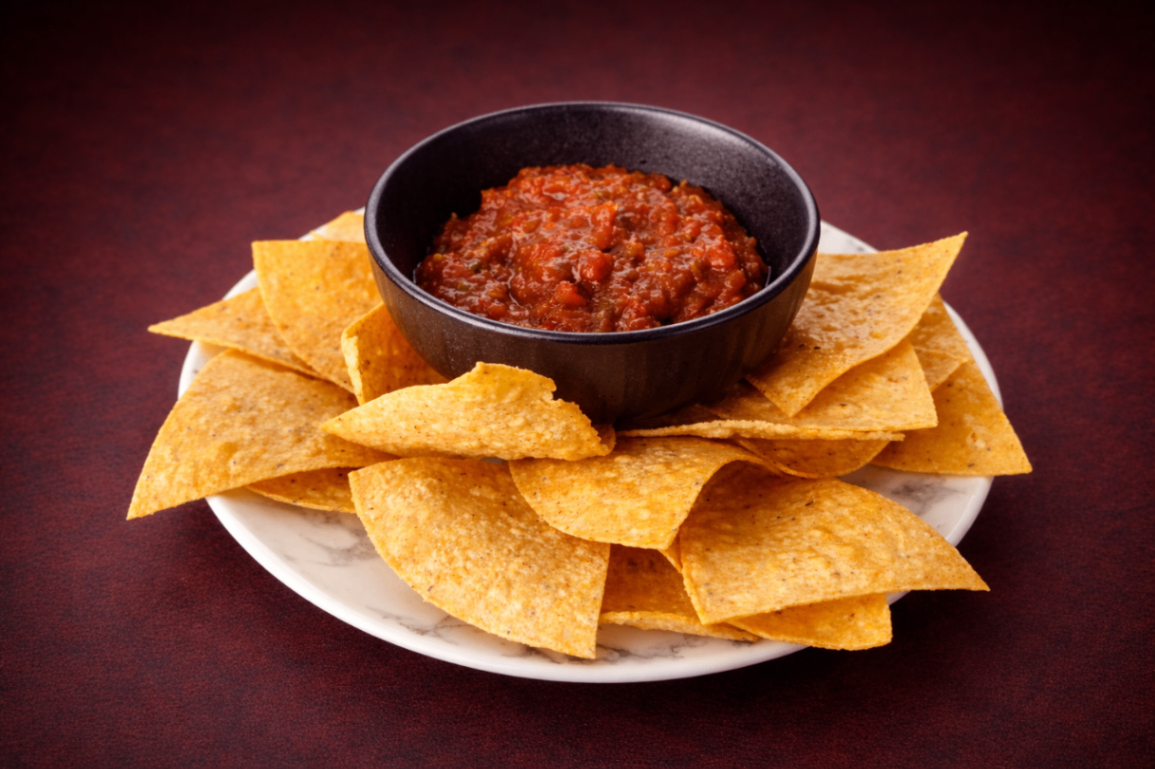 酥脆玉米片佐鮮番茄莎莎醬（Nachos with Salsa）｜1884 Taipei 炸物，NT$ 220・現炸玉米片香脆爽口，搭配手作鮮番茄莎莎醬，清新酸香平衡酥脆口感。

