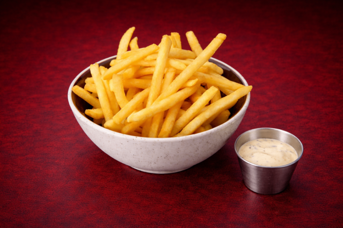 煙燻蛋黃醬黃金脆薯 （Smoked Aioli French Fries）｜1884 Taipei 炸物，NT$ 200・外酥內鬆的金黃脆薯，香氣四溢。煙燻大蒜醬
