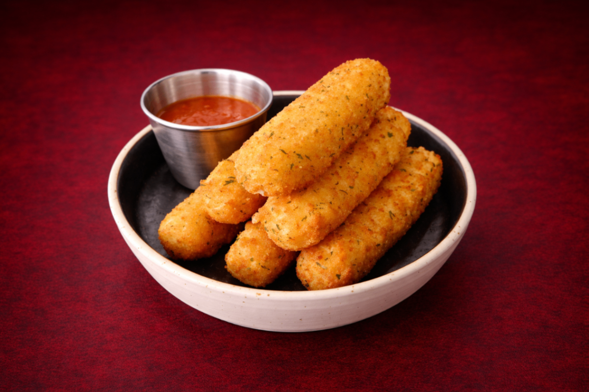  酥炸莫札瑞拉起司條（Fried Mozzarella Sticks）｜1884 Taipei 炸物，NT$ 220・金黃酥脆外皮包裹濃郁莫札瑞拉起司，拉絲香濃、口感滿足。


過敏原: 奶類