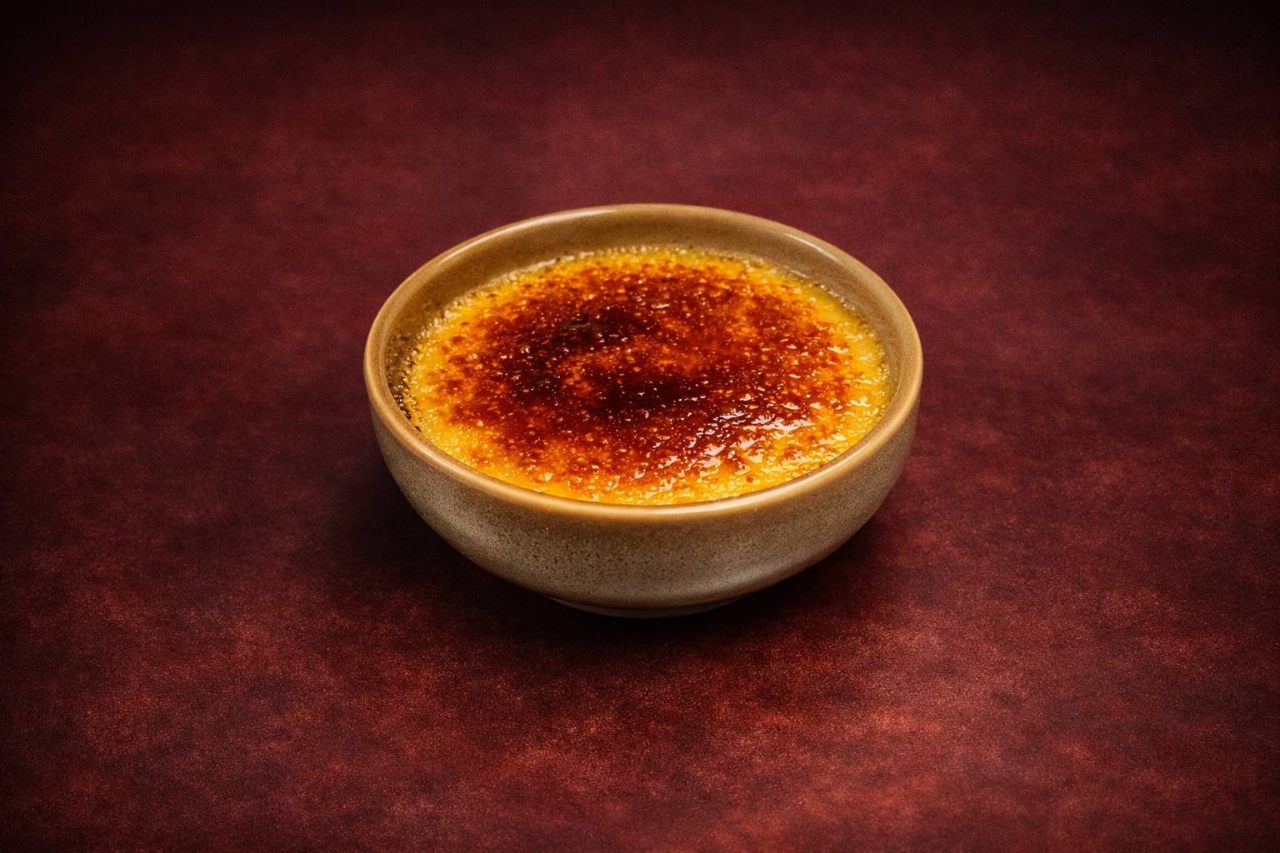 法式焦糖烤布蕾（Crème Brûlée）｜1884 Taipei 精品甜點，NT$ 150・細緻香濃的奶蛋布蕾，上層焦糖經炙燒後形成薄脆糖殼，敲開瞬間香氣四溢，經典優雅。

過敏原: 蛋奶類