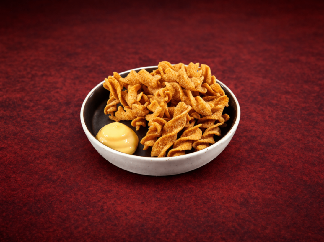 酥脆可樂果日式美乃滋（Kewpie Pea Cracker）｜1884 Taipei 深夜時段 (1:30最後加點)，NT$ 70・酥脆可樂果搭配日式美乃滋，鹹香中帶微甜酸感，口感層次豐富，是輕鬆又帶點罪惡感的經典下酒小點。
