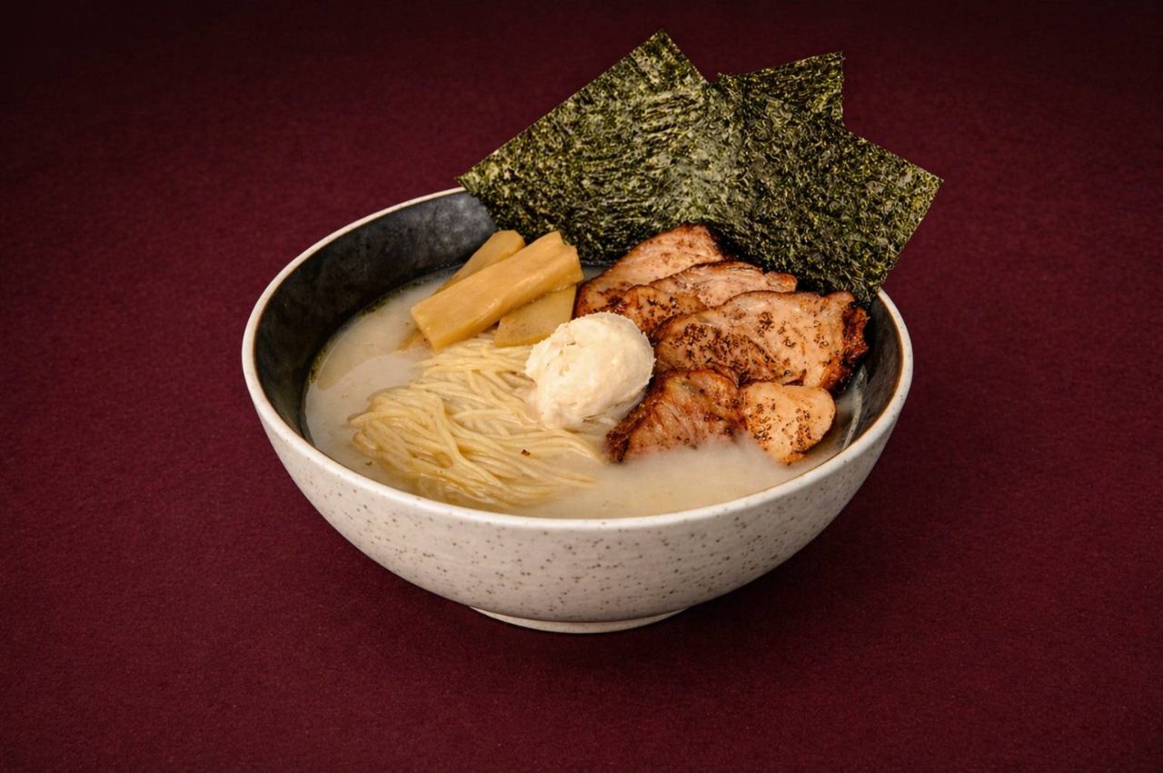 博多豚骨味噌拉麵（Hakata Tonkotsu Miso Ramen）｜1884 Taipei 深夜時段 (1:30最後加點)，NT$ 260・濃厚豚骨融合豬油香氣，尾韻厚實

過敏原: 蛋 , 豆類 , 芝麻