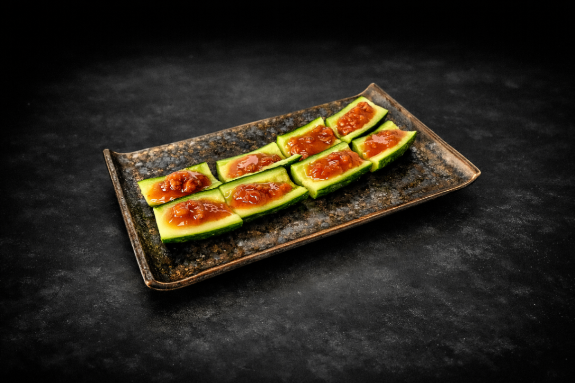 四國路味噌佐鮮脆黃瓜（Cucumbers with Shikoku Miso）｜Club One Taipei 一品料理，NT$150・四國風味味噌醬搭配爽脆黃瓜，鹹甜回甘

過敏原: 豆類